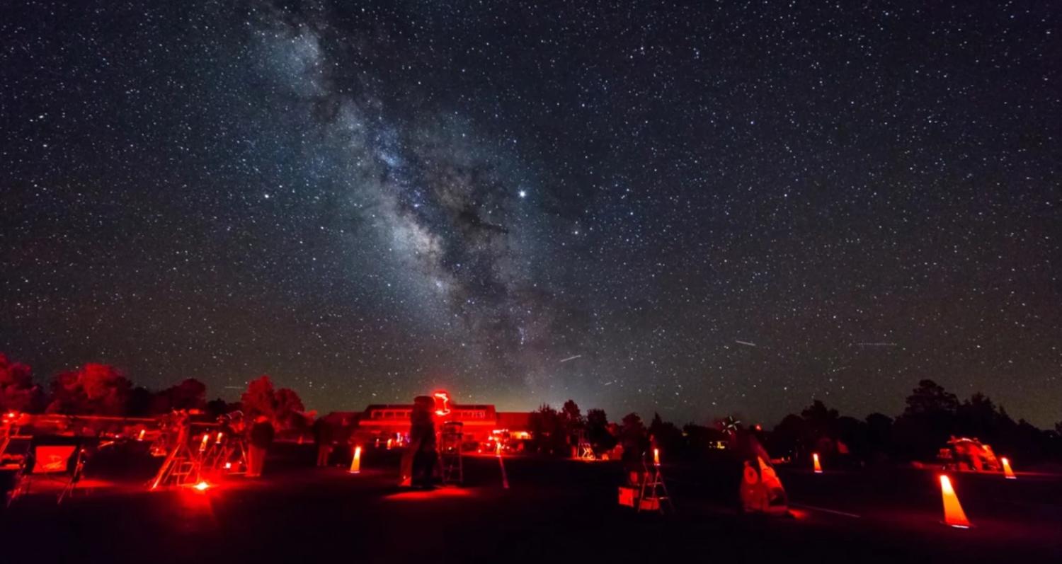 Grand Canyon Star Party Telescopes are seen against a dark starry sky.