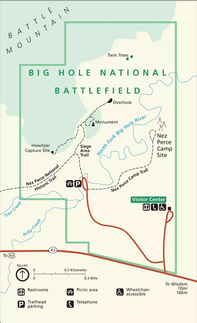 Trail map of Big Hole National Battlefield / NPS graphic