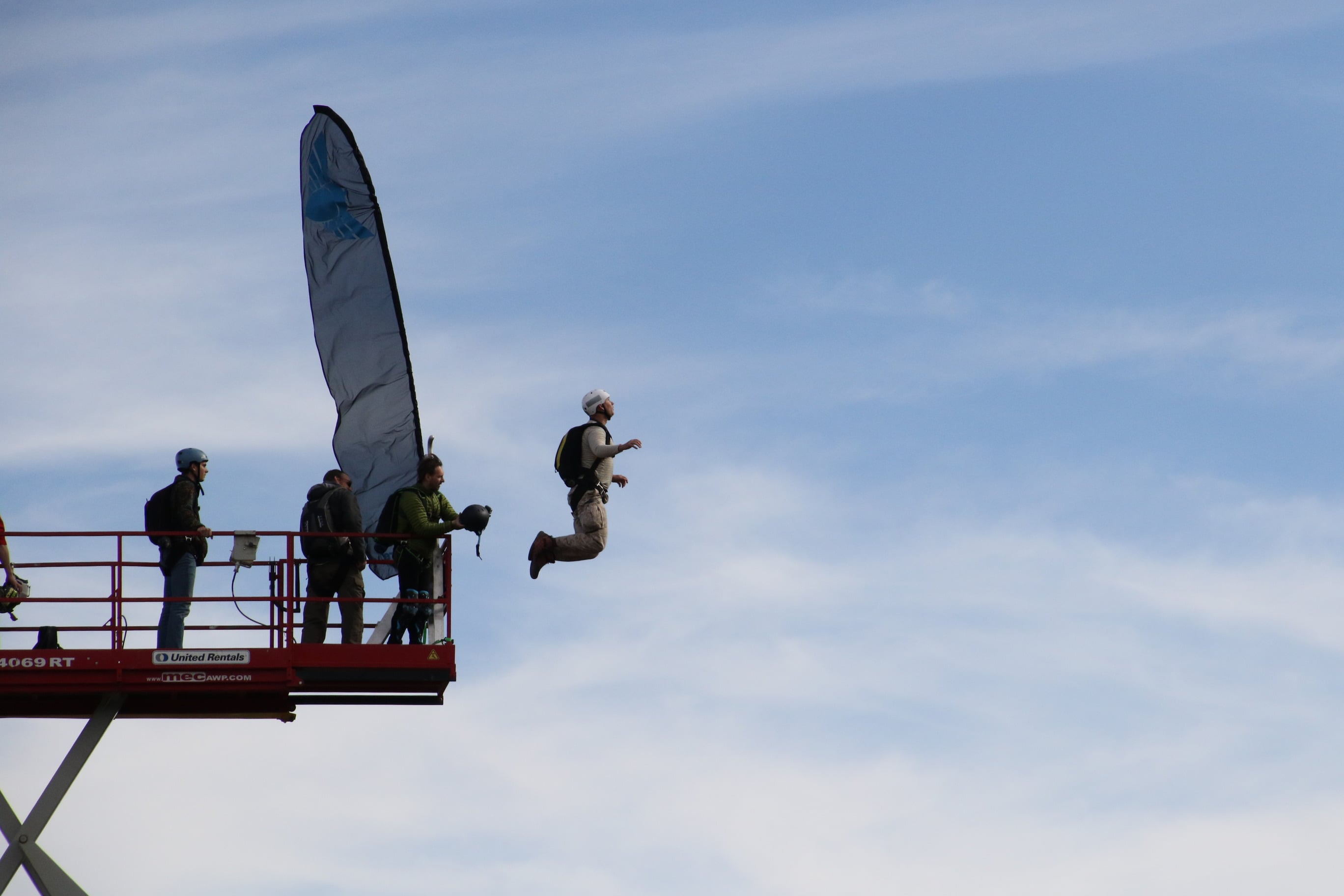 BASE jumper leaps off of New River Gorge Bridge on Bridge Day