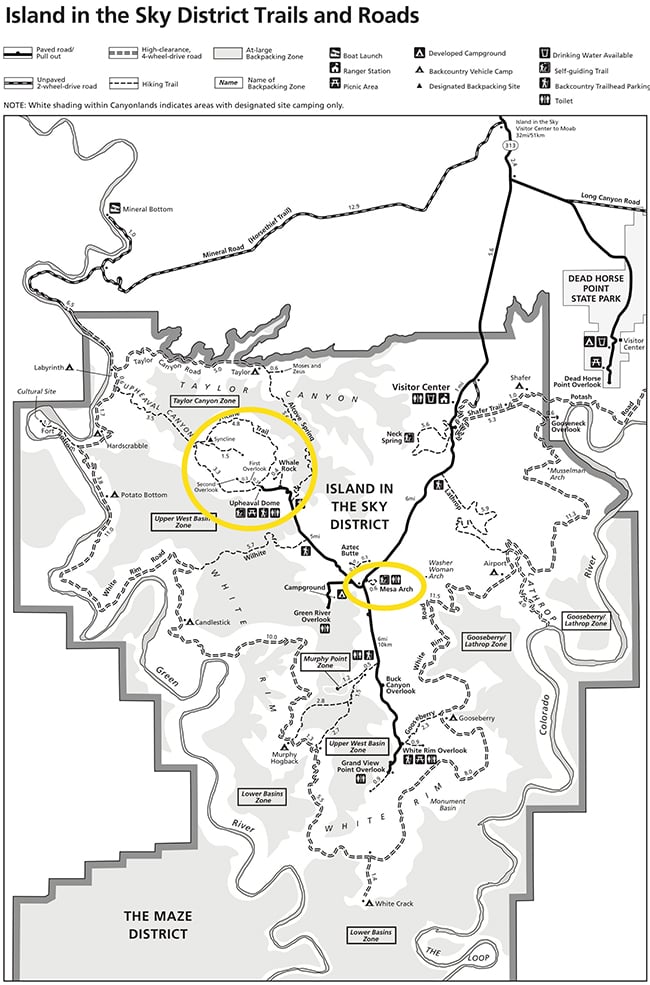 Island-in-the-Sky trail map, Canyonlands National Park / NPS graphic modified by Rebecca Latson