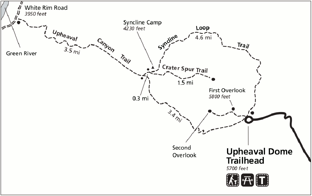 Upheaval Dome trail map, Canyonlands National Park / NPS graphic