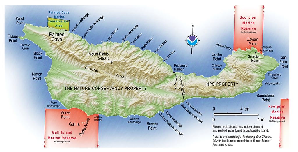 Santa Cruz Island Map, Channel Islands National Park / NPS graphic