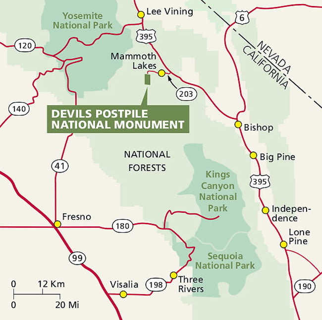 Regional map of Devils Postpile National Monument / NPS file