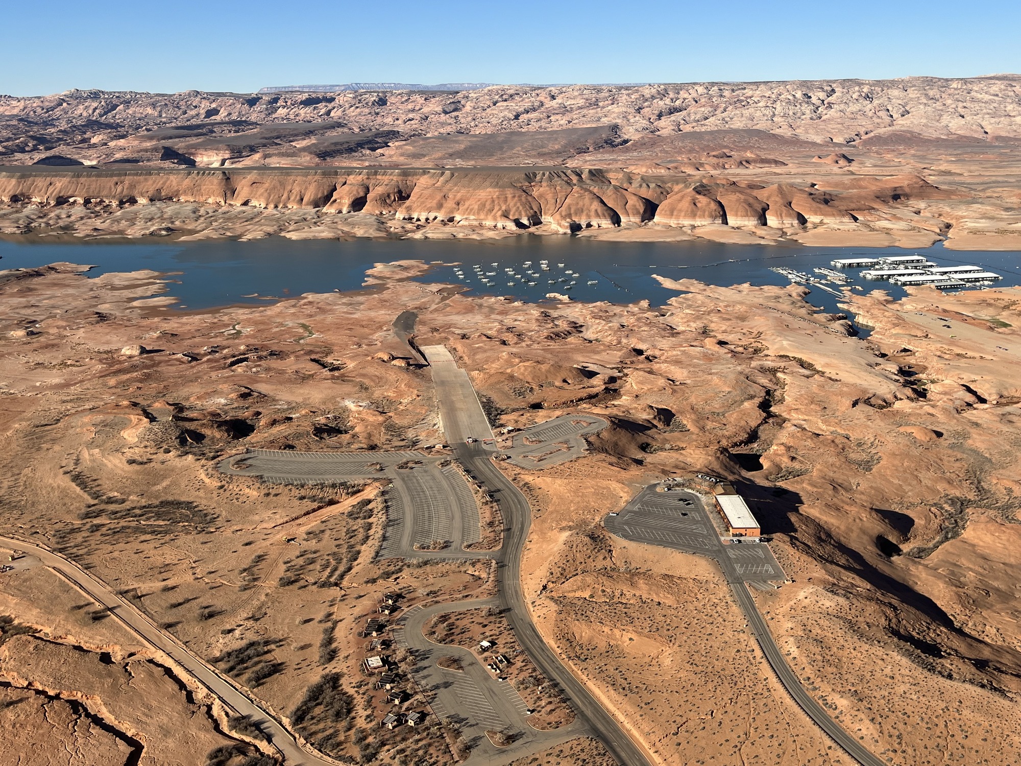 Aerial view of roads at Bullfrog Marina, March 23, 2022.