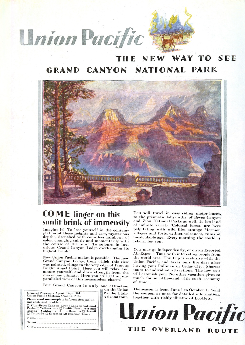 From 1929, wilderness, here described as immensity, is slowly making its way into national-park advertising. The choice is the v