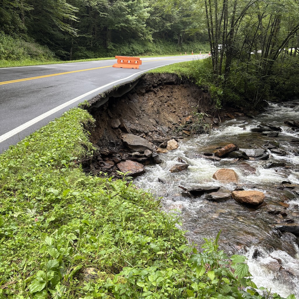 Heavy rains have eaten away at a section of the Newfound Gap Road in Great Smoky Mountains National Park/NPS