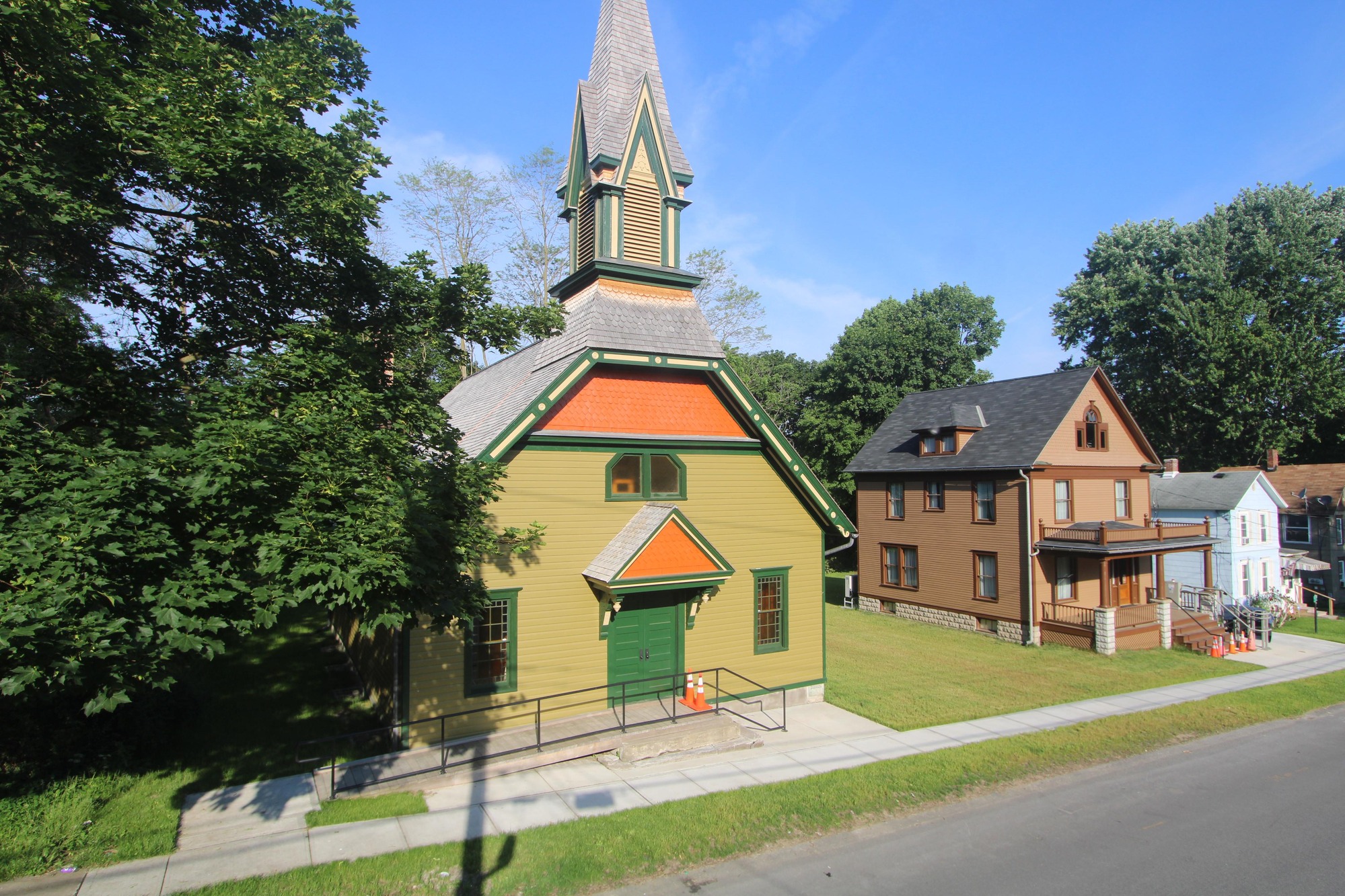 The exterior of the Thompson Memorial A.M.E. Zion Church and parsonage at 47 Parker St.