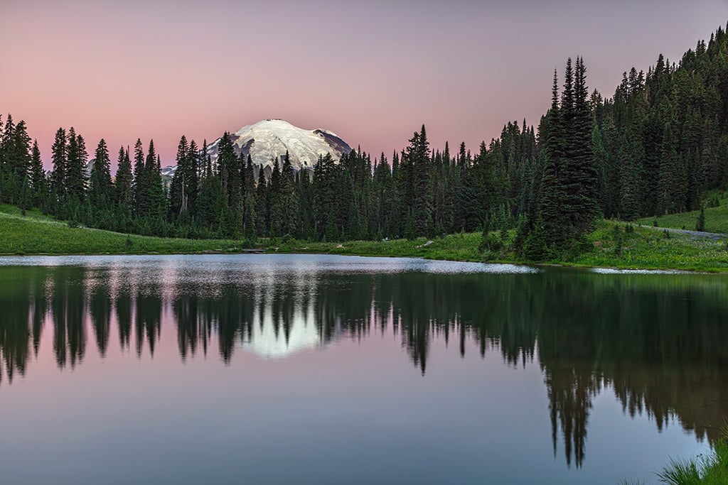 Dawn's rosy fingers at Tipsoo Lake, Mount Rainier National Park / Rebecca Latson