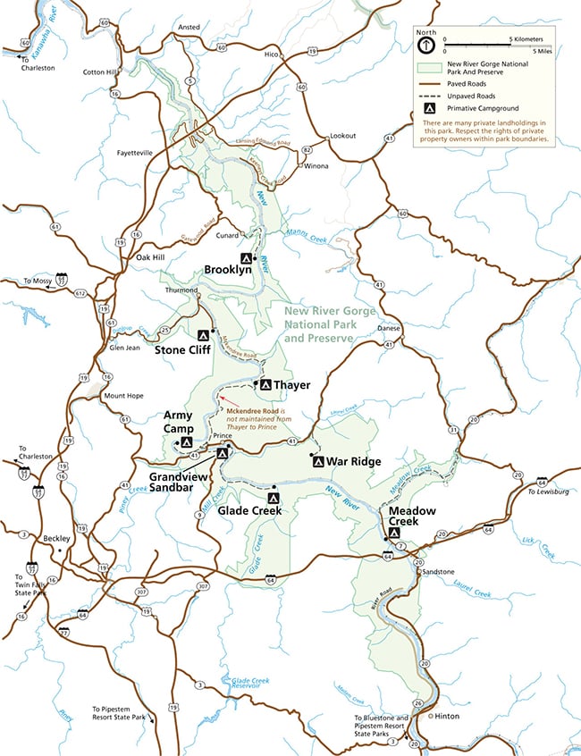 Campgrounds located at New River Gorge National Park and Preserve / NPS graphic
