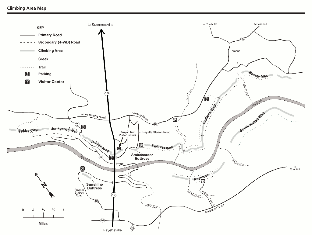 New River Gorge National Park and Preserve map of climbing locations / NPS graphic