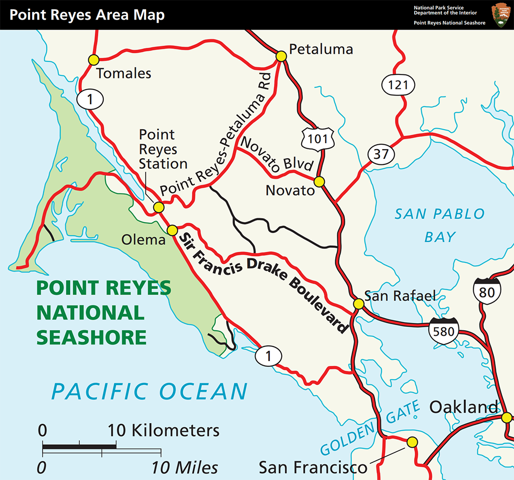 Area map around Point Reyes National Seashore / NPS graphic