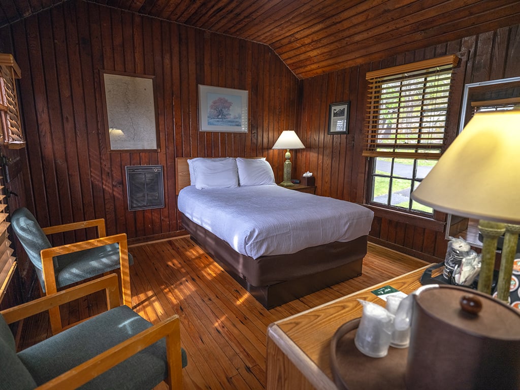 An interior view of a Dogwood Cabin room, Skyland Resort, Shenandoah National Park / Rebecca Latson