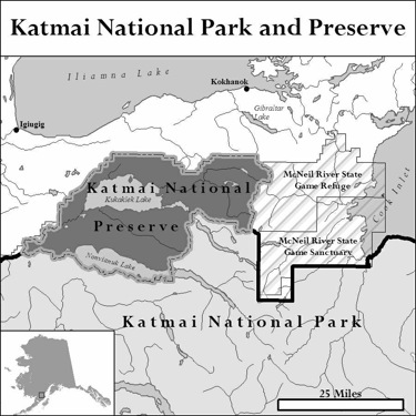 Map of Katmai National Park and nearby Katmai National Preserve