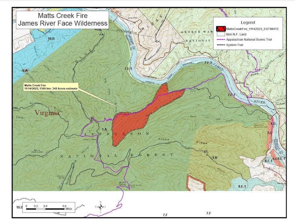 The Matts Creek Fire had prompted closure of 20 miles of the Blue Ridge Parkway in Virginia/USFS