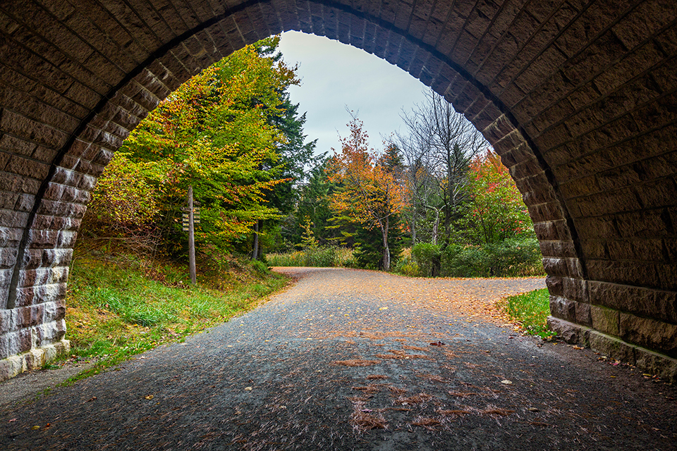 A carriage road through the tunnel, Acadia National Park / Rebecca Latson A carriage road through the tunnel, Acadia National Park / Rebecca Latson