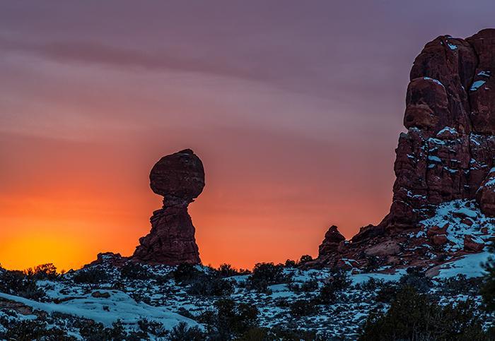 Balanced Rock is an icon summer or winter, and along your route to Delicate Arch/Rebecca Latson Balanced Rock is an icon summer or winter, and along your route to Delicate Arch/Rebecca Latson