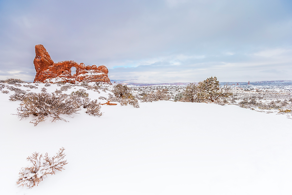 Snow day at Turret Arch, Arches National Park / Rebecca Latson Snow day at Turret Arch, Arches National Park / Rebecca Latson