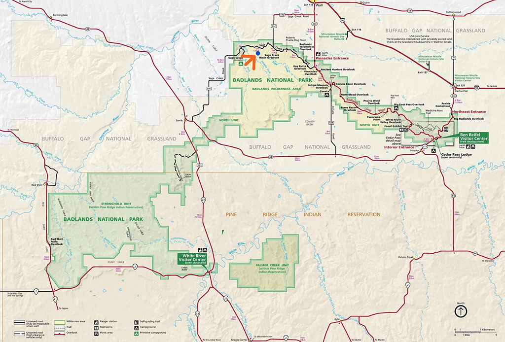 Map indicating location of the lightning-caused wildfire at Badlands National Park / NPS Map indicating location of the lightning-caused wildfire at Badlands National Park / NPS