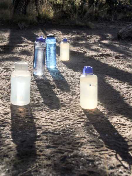 Though it was 17°F overnight, our water pouches stayed unfrozen in the tent, and the bottles stayed almost all liquid in the tent's vestibule/Bob Pahre