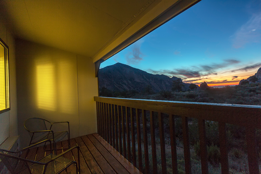 A balcony view of the park from a Casa Grande Room at the Chisos Mountains Lodge, Big Bend National Park / Rebecca Latson A balcony view of the park from a Casa Grande Room at the Chisos Mountains Lodge, Big Bend National Park / Rebecca Latson
