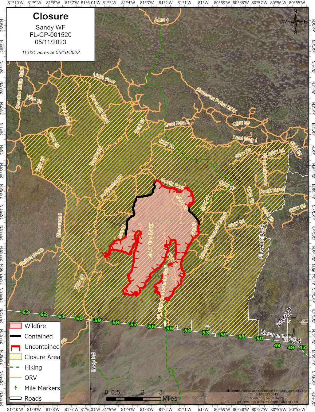 Sandy wildfire map from Big Cypress National Preserve/NPS Sandy wildfire map from Big Cypress National Preserve/NPS