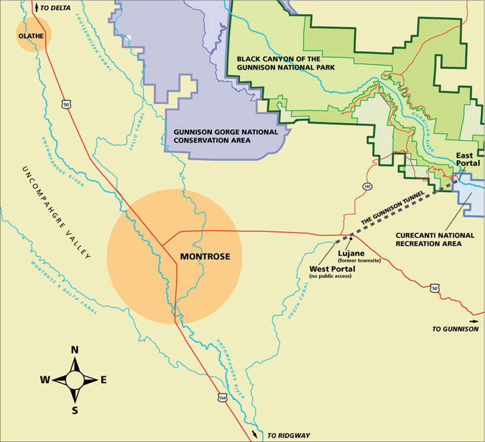 Map showing the location of the Gunnison Tunnel, Black Canyon of the Gunnison National Park / National Park Service