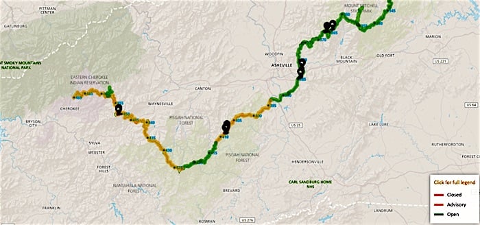 Blue Ridge Parkway road closure map/NPS