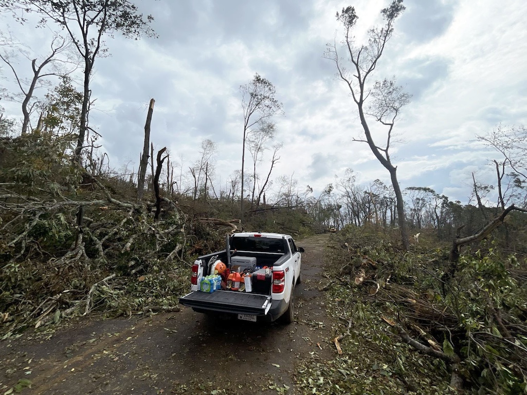 Downed trees litter the Blue Ridge Parkway near milepost 375 in North Carolina/NPS