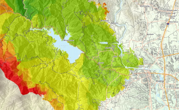 Carr Fire Map closeup, 8-5-18 CalFire