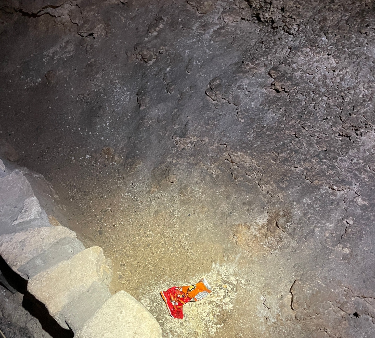 Rangers at Carlsbad Caverns National Park had to clean up a bag of corn chips a visitor dropped/NPS Rangers at Carlsbad Caverns National Park had to clean up a bag of corn chips a visitor dropped/NPS