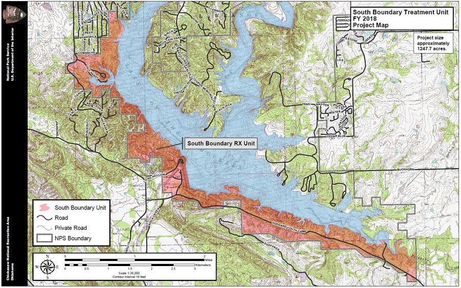 fire, map, prescribed burn, chickasaw national recreation area, oklahoma