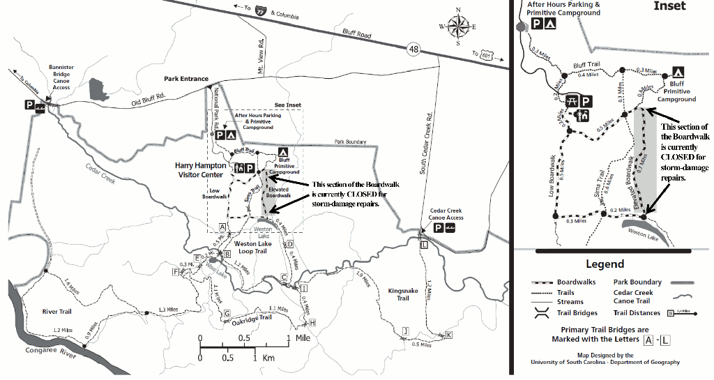 Hiking trail map, Congaree National Park / NPS file Hiking trail map, Congaree National Park / NPS file