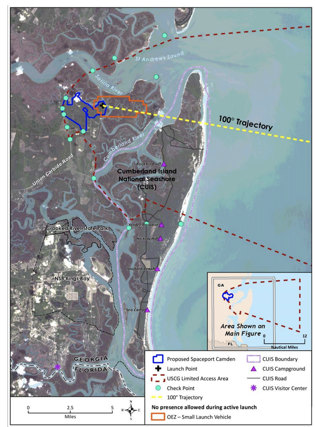 The proposed flight trajectory would take rockets over Cumberland Island's official and proposed wilderness areas/FAA final EIS The proposed flight trajectory would take rockets over Cumberland Island's official and proposed wilderness areas/FAA final EIS