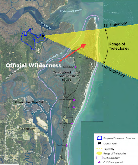 The trajectory cone contained in the draft EIS shows how much of the national seashore would lie beneath the path of rockets/FAA The trajectory cone contained in the draft EIS shows how much of the national seashore would lie beneath the path of rockets/FAA