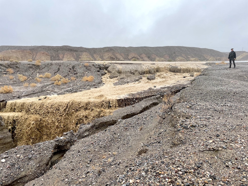 Runoff from Tropical Storm Hilary created a raging river at Zabriskie Point in Death Valley National Park on Sunday/NPS Runoff from Tropical Storm Hilary created a raging river at Zabriskie Point in Death Valley National Park on Sunday/NPS