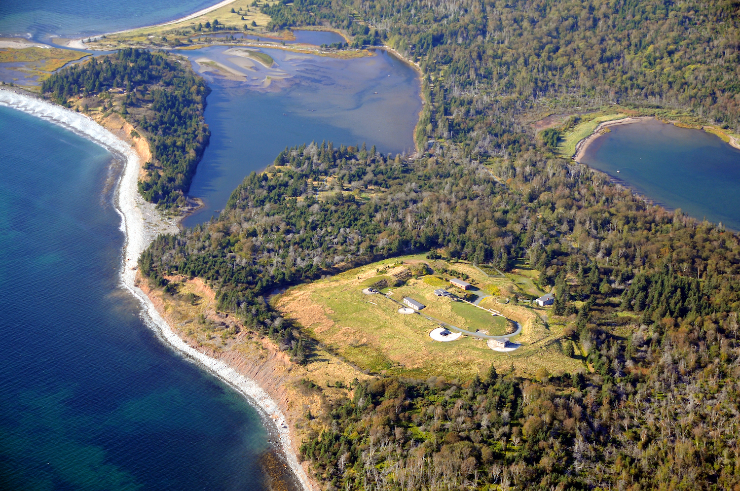 An aerial view of Fort McNab National Historic Site on McNabs Island in Nova Scotia. An aerial view of Fort McNab National Historic Site on McNabs Island in Nova Scotia.
