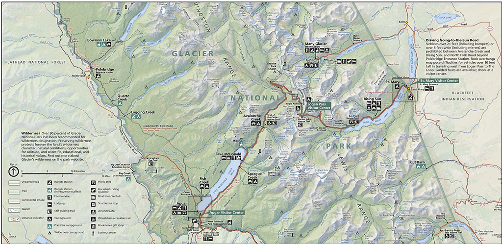 Map of Glacier National Park where sunrises were photographed / NPS Map of Glacier National Park where sunrises were photographed / NPS