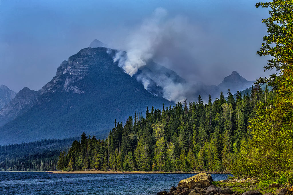 A telephoto view of the Sprague Fire, Glacier National Park / Rebecca Latson A telephoto view of the Sprague Fire, Glacier National Park / Rebecca Latson