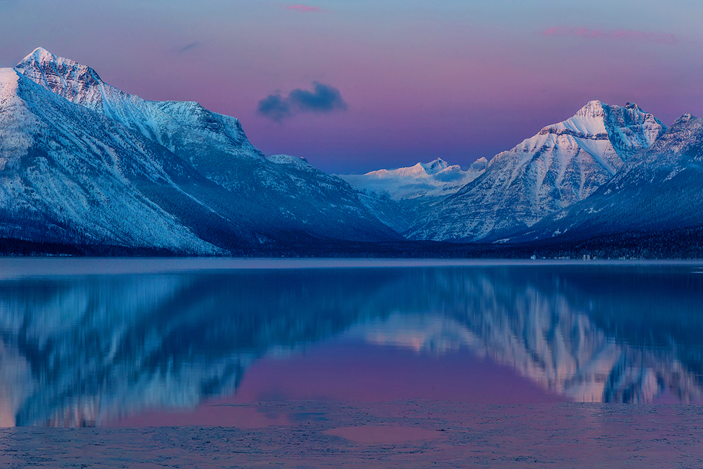 Winter's "blue hour" at Lake McDonald, Glacier National Park / Rebecca Latson