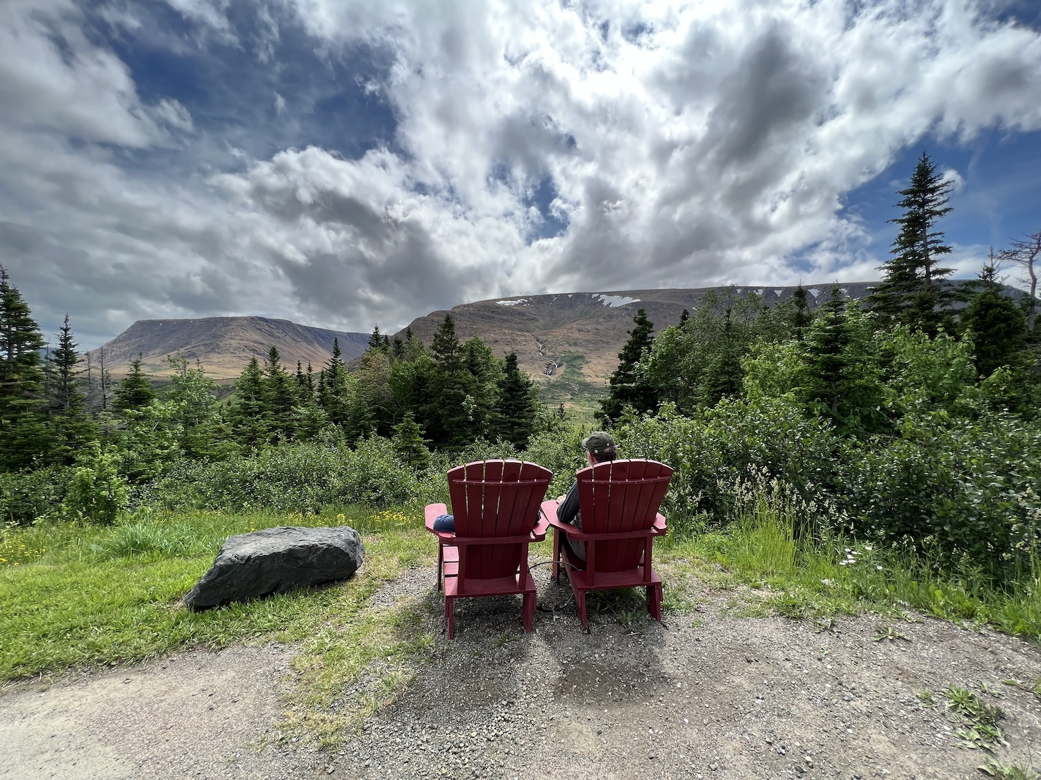From two of Parks Canada's "Red Chairs," you can take in views of the Tablelands in Gros Morne National Park. From two of Parks Canada's "Red Chairs," you can take in views of the Tablelands in Gros Morne National Park.