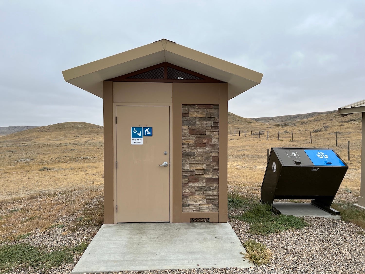 Stone is artfully worked into this outhouse in the West Block of Grasslands National Park. Stone is artfully worked into this outhouse in the West Block of Grasslands National Park.