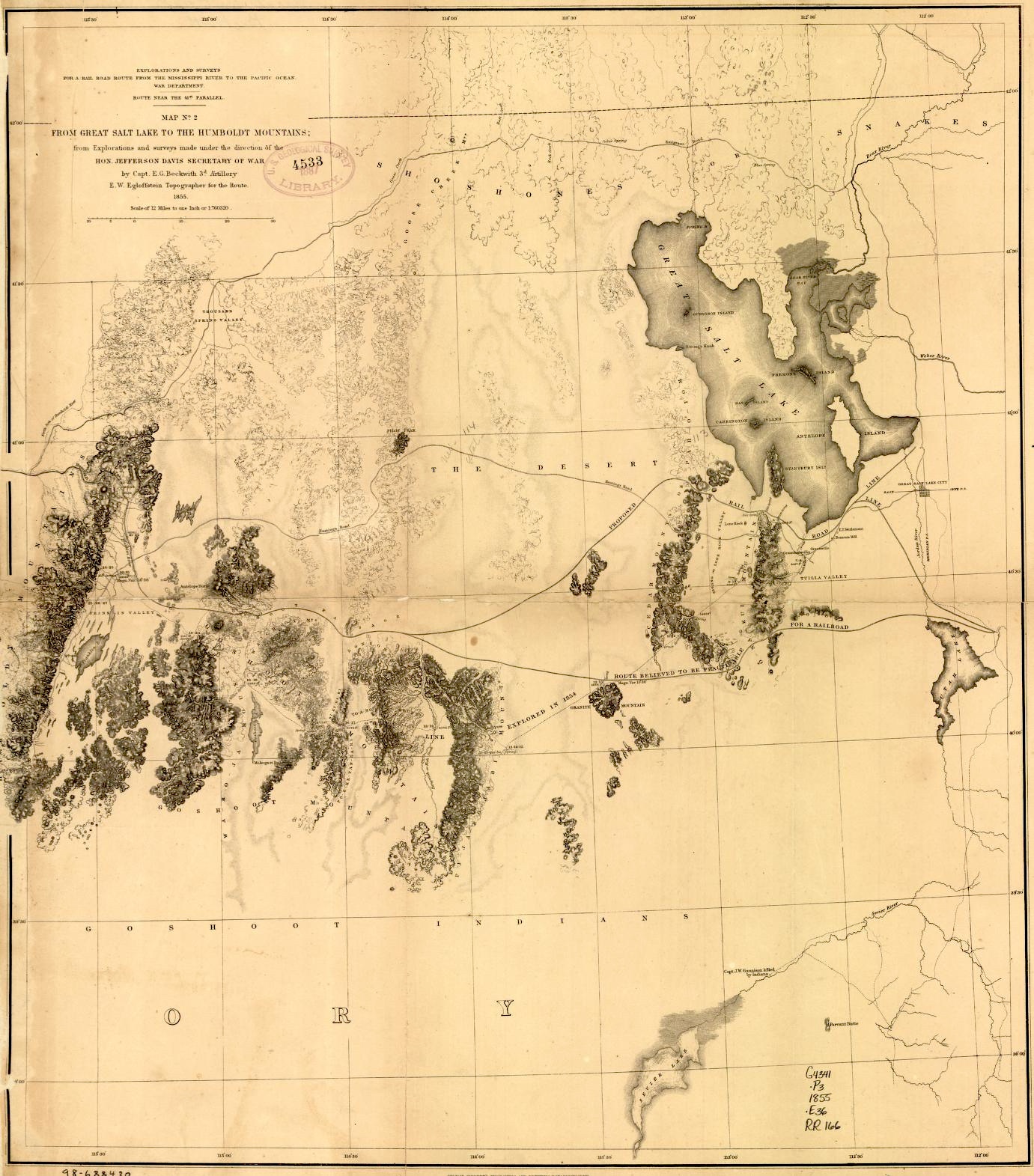 U.S. Army surveyors had proposed a route south of the Great Salt Lake for the Transcontinental Railroad/Library of Congress