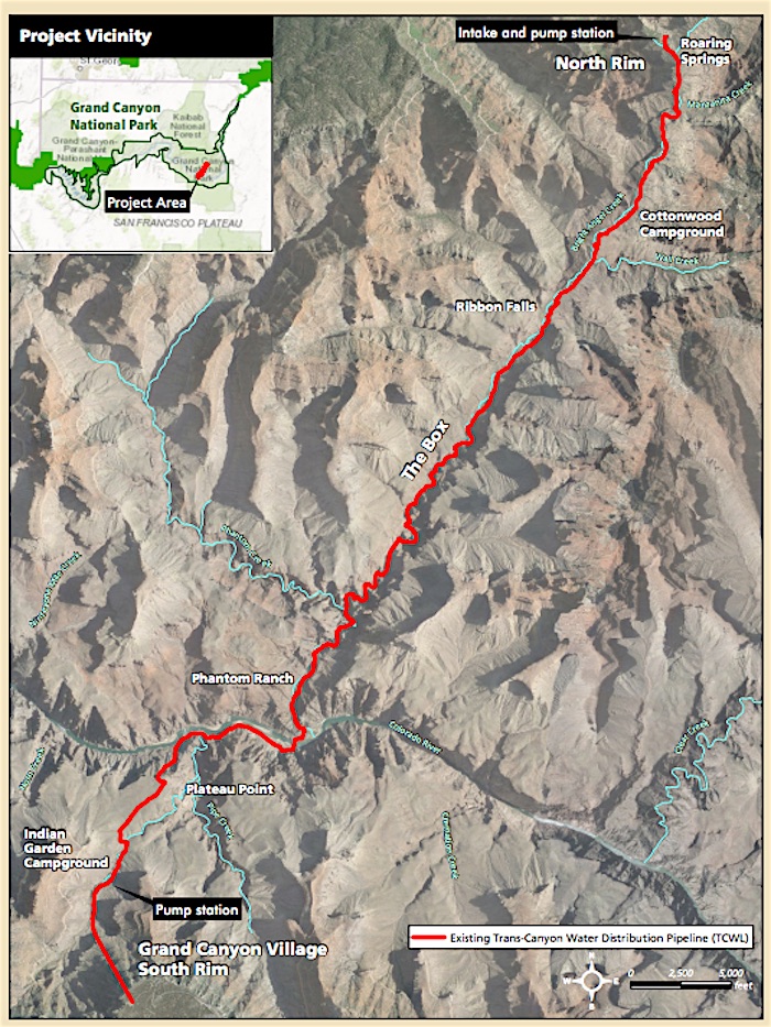Map of existing Transcanyon Pipeline at Grand Canyon National Park/NPS