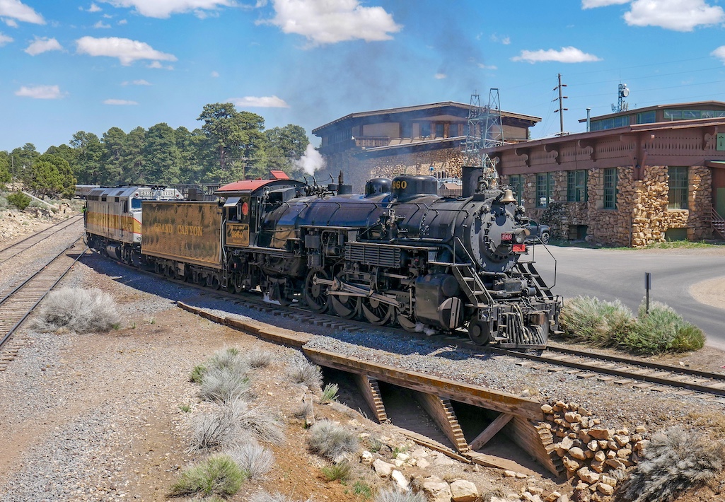 A steam train passes over the wooden ballast bridge above Bright Angel Wash/NPS, Michael Quinn A steam train passes over the wooden ballast bridge above Bright Angel Wash/NPS, Michael Quinn