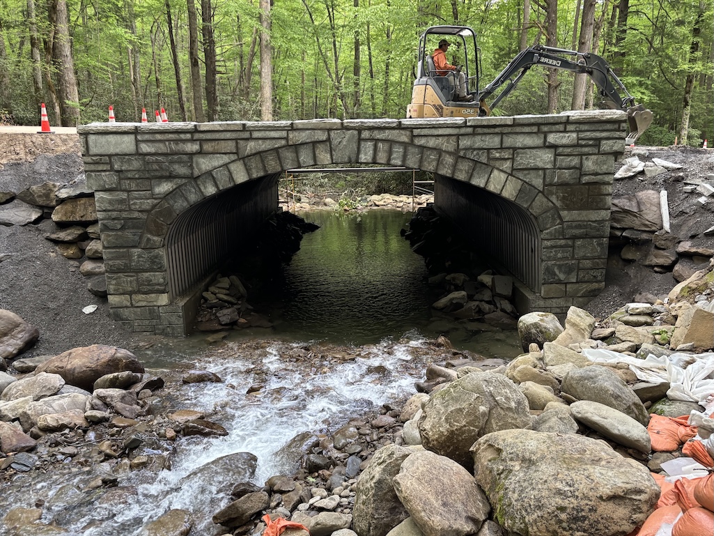 Work to install a new, larger, culvert on the road into the Cosby Entrance of Great Smoky Mountains National Park has been completed/NPS
