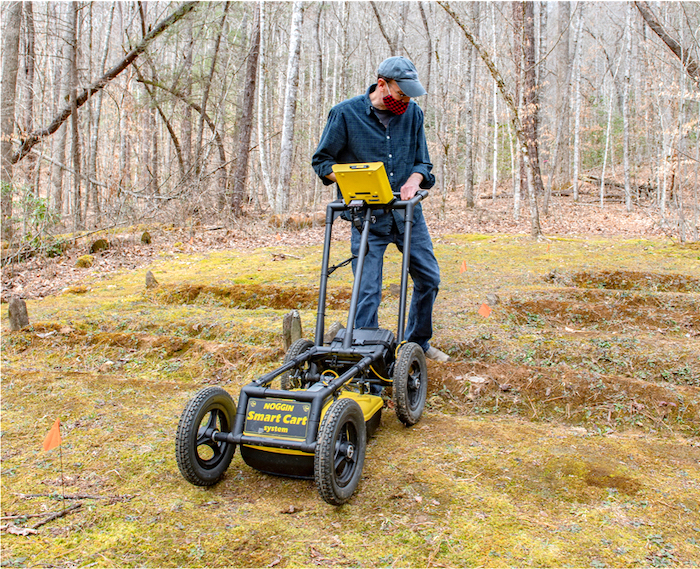 Geologist Blair Tormey uses ground penetrating radar to discover graves at Enloe Enslaved Cemetery in GSMNP/NPS  