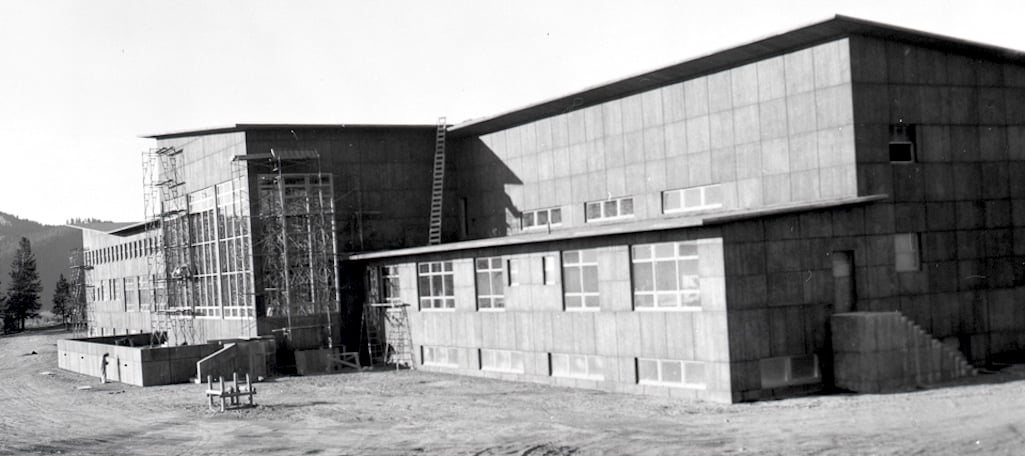Jackson Lake Lodge during construction. This side faces the lake/NPS Historic Photographs Collection
