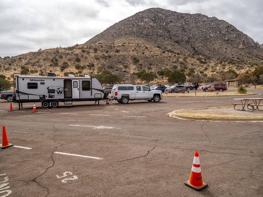 Pine Springs Campground RV sites and parking lot to trailheads, Guadalupe Mountains National Park / Rebecca Latson