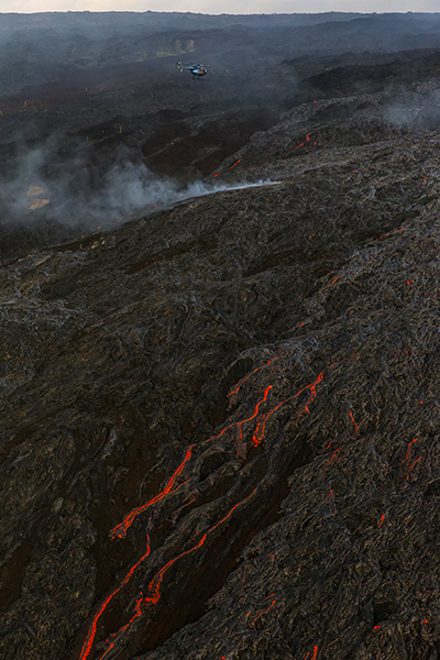 Hovering above the lava flows, Hawai'i Volcanoes National Park / Rebecca Latson