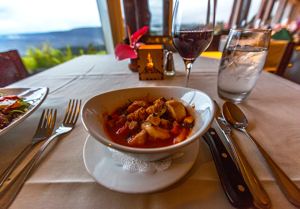 A cioppino appetizer from the Volcano House dining room, Hawai'i Volcanoes National Park / Rebecca Latson A cioppino appetizer from the Volcano House dining room, Hawai'i Volcanoes National Park / Rebecca Latson